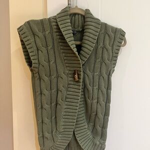 American Living Green Cable Knit Cardigan Vest